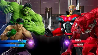 Hulk & Ryu VS Venom & Sigma (Hardest AI) - Marvel vs Capcom: Who is The Best?
