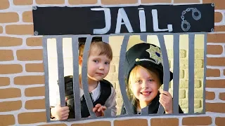 Margo vs Nastya playing as Cop LOCKED UP  in Jail Playhouse Toy for kids