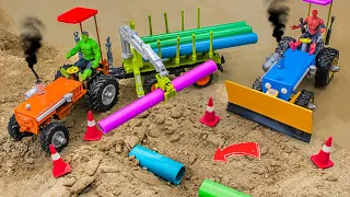 DIY tractor making mini bulldozer to road repair with many round pipes | water pump | @FarmModel