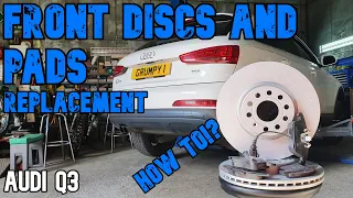 Audi Q3 front brakes replacement. How to replace Front discs and pads.