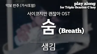 숨 (Breath) - 샘김, 사이코지만 괜찮아 OST, 트리플 오카리나 리코오더 팬플룻 플룻 바이올린 악보 가사 반주 sheet music play along