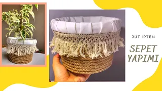 DIY -Yoğurt kabından sepet yapımı -halat ipten bohem saksı sepet/jute rope planter basket