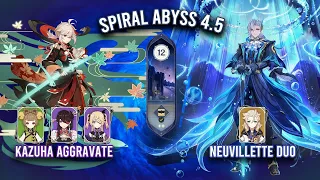 Spiral Abyss 4.5 - C2 Kazuha Aggravate & C1 Neuvillette Duo | Genshin Impact