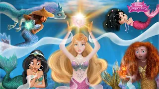 Disney Princesses in The Little Mermaid! Use magic together!