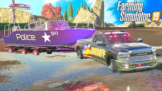 I WENT MUDDING WITH THE NEW "POLICE" BOAT! | FARMING SIMULATOR 2019