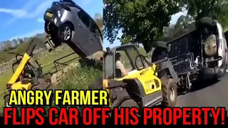 Furious Farmer Flips Car Over That Parked On His Land