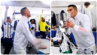 Cristiano Ronaldo celebrates Super Cup in dressing room with Juventus team-mates