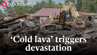 Indonesia: Houses submerged in floods after cold lava and mud flows down volcano