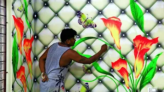 Geometric pattern 3D wall painting designs ideas flowers