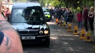 Mourners pay their respects at the funeral of Peaches Geldof