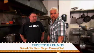 Naked City Pizza cooking with Guy Fieri on DDD