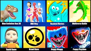 Huggy Wuggy,Brawl Stars,Poppy Playtime,Squid Game,Haunted Heroes,Dino Evolution Run 3D,DNA Way,Multi