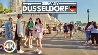 Düsseldorf Germany, Hot Summer Walk in Aug 2022 at 34°C, 4K 60FPS