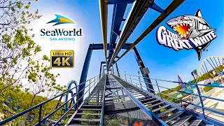 2022 The Great White Roller Coaster On Ride Front Seat 4K POV SeaWorld San Antonio