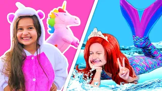 Sirena o unicorno? Storie divertenti e scherzi per bambini. Vlog in italiano con la bambina Selina