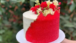 Сахарное украшение торта Красный Бархат | SUGAR SHEET technique. Cake Red Velvet | АСМР ASMR |