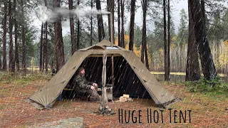 Rain Camping in LARGE Hot Tent | Rain Sounds