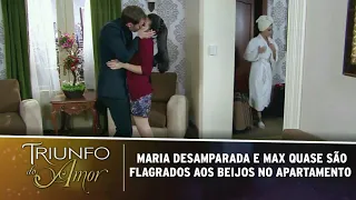 Triunfo do Amor - Maria Desamparada recebe flores de Max; Maria e Max quase são flagrados aos beijos