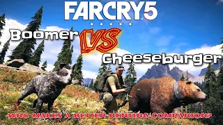 Far Cry 5: Boomer VS Cheeseburger! Who's the better hunter?; Insane wild animal take downs!