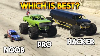 GTA 5 ONLINE : NOOB VS PRO VS HACKER (WHICH IS BEST MONSTER TRUCK?)