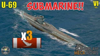SUBMARINE U-69 3 Kills & 31k Damage | World of Warships Gameplay