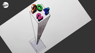 How to Draw 2024 Numbers 3D Trick Art on Line Paper