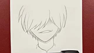 Easy anime drawing | how to draw a boy with evil smile step-by-step