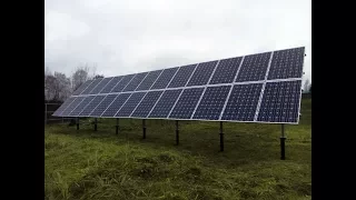 Монтаж солнечных батарей на землю в два ряда