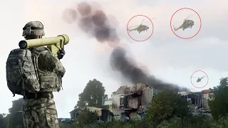Footage of two Russian Mi-8 Attack Helicopter Being Hit by Ukranian Anti-Air Launcher | Kharkiv