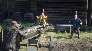 What happens if Arthur shoots the bottles on the Twin Brothers' heads with a Cannon