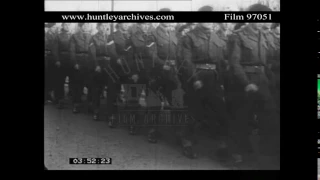 Marching British soldiers in British camp.  Archive film 97051