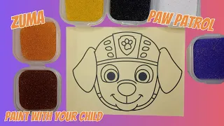 Sand painting, Paint with your child, Paw Patrol Zuma. Malowanie piaskiem, Psi Patrol Zuma.