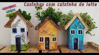 Casinha Cachepo com Caixa de Leite - Diy - Reciclagem