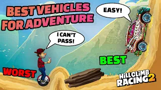 🔥😎WHAT IS THE BEST VEHICLE FOR ADVENTURE?! Hill Climb Racing 2 Compilation Walkthrough