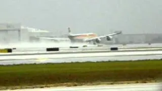 most amazing iberia a340 take off during huge strom.