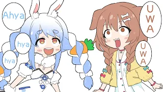 PekoraKorone  stimulating each other by imitating their laughter   【Hololive Animated Clip /Eng sub】