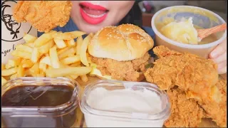 ASMR KFC CRUNCHY SPICY FRIED CHICKEN | ZINGER BURGER | GRAVY MASH POTATO  | FRIES EATING SOUNDS