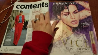 ASMR Whispered magazine page flipping w/ tracing & tapping 📖