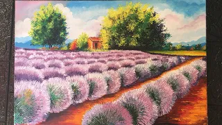 Lavender Field Landscape Acrylic Painting || A Step by Step Tutorial