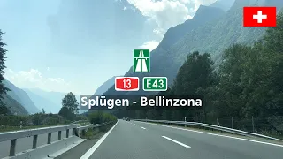 [4KHDR] Driving in Switzerland: Autobahn A13 E43 from Splügen to Bellinzona via San Bernardino