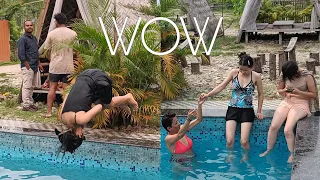 Girl somersaults into pool, people shocked - Best vlog of the year.