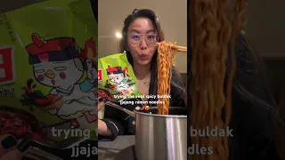 trying the viral buldak jjajang ramen noodles!!! #buldak #buldakramen #ramennoodles #tastetest