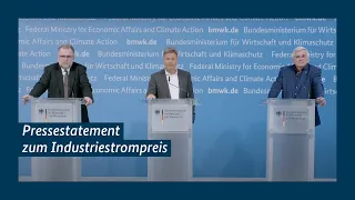 Pressestatement zum Industriestrompreis mit Robert Habeck, Siegfried Russwurm und Jörg Hofmann