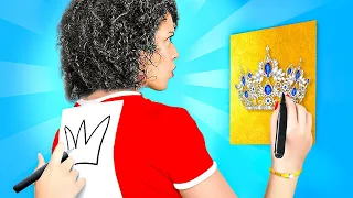 SUPER RICO VS DESAFIO DE ARTE POBRE || Truques de desenho e ideias legais de DIY por 123GO! GOLD