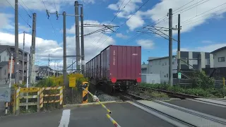 100人再生突破！館腰駅前踏切でEH500形金太郎貨物列車やってきました!金太郎かっこいい!