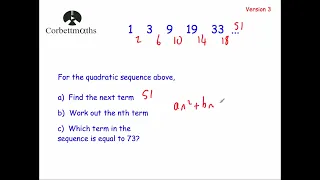 Quadratic Sequences Version 3 - Corbettmaths