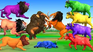 5 Buffalos vs 3 Lions Attack Giant Zombie Lions African Elephant Save Woolly Mammoth Elephant