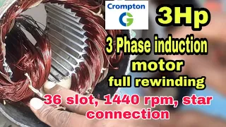 36 slot 3Hp 3phase induction motor rewinding tutorial