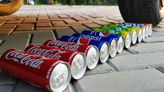 Experiment Car vs Coca Cola, Sprite, Fanta  Top Crushing Crunchy & Soft Things by Car