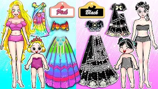PAPER DOLL - Rainbow VS Black Mother & Daughter Dresses | Barbie Transformation Handmade